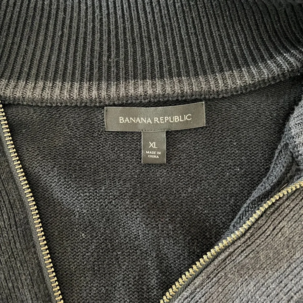 Banana Republic Black Full Zip Mock Neck Sweater Men XL Modern Rib Jacket Preppy